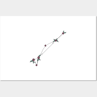 Dorado (Dolphinfish) Constellation Roses and Hearts Doodle Posters and Art